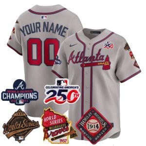 Custom Atlanta Braves 4x World Series 250th US Anniversary Grey Limited Jersey - All Stitched