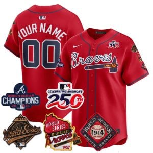 Custom Atlanta Braves 4x World Series 250th US Anniversary Red Limited Jersey - All Stitched