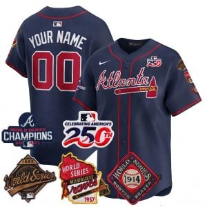 Custom Atlanta Braves 4x World Series 250th US Anniversary Navy Limited Jersey - All Stitched