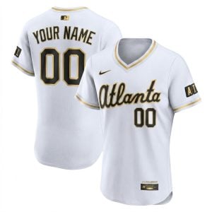 Custom Atlanta Braves White Gold 2026 City Connect Elite Jersey - All Stitched