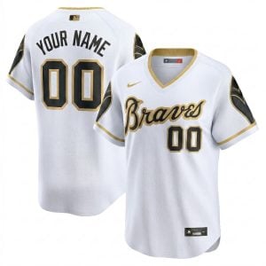 Custom Atlanta Braves White Gold 1974 Throwback Limited Jersey - All Stitched