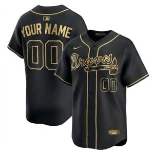 Custom Atlanta Braves Black Gold Vapor Limited Jersey - All Stitched
