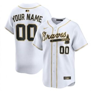 Custom Atlanta Braves White Gold Vapor Limited Jersey - All Stitched